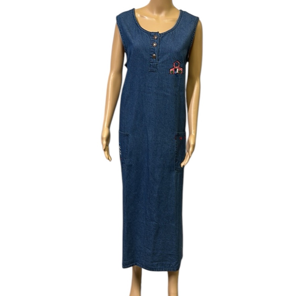 Tagwear Worldwide Vintage Denim Emblem Sleeveless Pullover Midi Maxi Dress Large